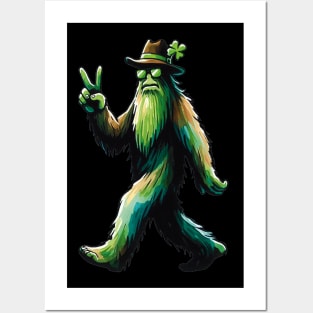 St. Patrick's Day - Irish Green Yeti Flashing Peace Sign Posters and Art